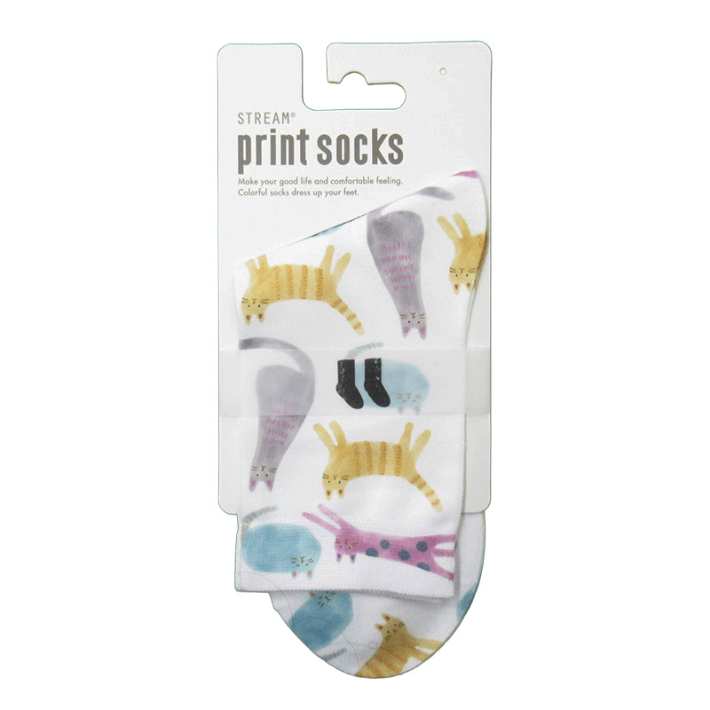 STREAM プリントクルーソックス/水彩カラフル猫